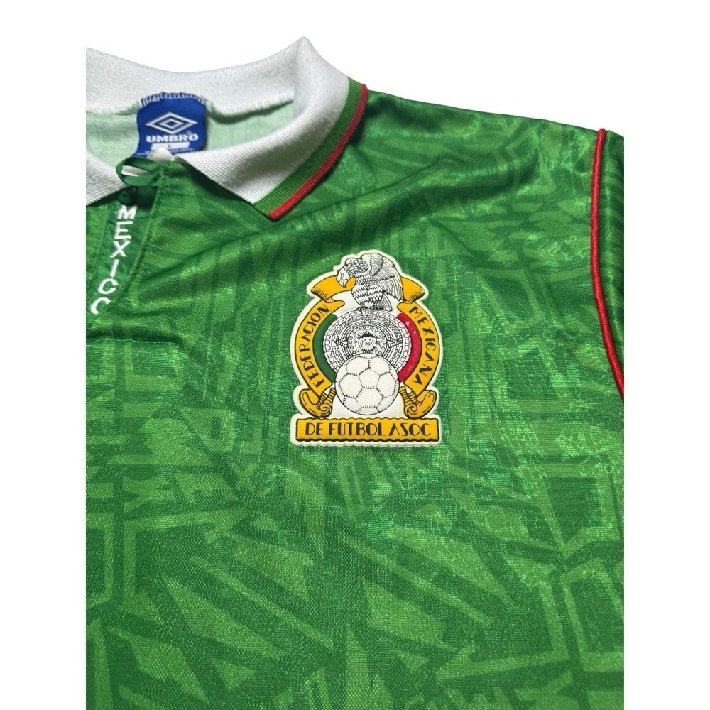 Umbro Mexico 1994 World Cup Soccer Jersey Green Aztec Pattern Mens Large Vintage - Picture 4 of 14